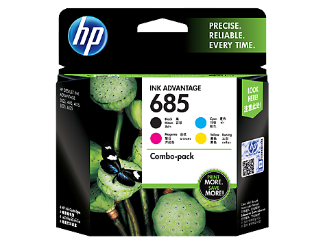 HP 685 4-pack Black/Cyan/Magenta/Yellow Original Ink Advantage Cartridges (F6V35AA)