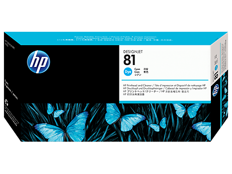 HP 81 Cyan DesignJet Dye Printhead and Printhead Cleaner C4951A)