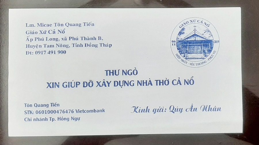 Xin Quý ân nhân giúp đỡ Giáo Xứ