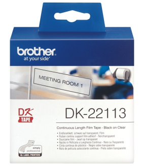 Nhãn giấy Brother DK-22113, Black on Clear, khổ 62mm x 30m