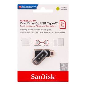 USB SanDisk Ultra Dual Drive Go 64GB – USB 3.2, 2 Đầu Type-C & Type-A, Thiết Kế Xoay, Màu Đen (SDDDC3-064G-G46)