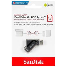 USB SanDisk Ultra Dual Drive Go 512GB – USB 3.2, 2 Đầu Type-C & Type-A, Thiết Kế Xoay, Màu Đen (SDDDC3-512G-G46)