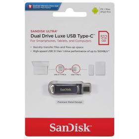 USB SanDisk Ultra Dual Drive Luxe 512GB – USB 3.2, 2 Đầu Type-C & Type-A, Vỏ Kim Loại, Thiết Kế Xoay (SDDDC4-512G-G46)