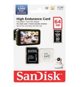 Thẻ nhớ SanDisk High Endurance 64GB microSDXC – UHS-I, Class 10, U3, V30, Tốc độ 100MB/s, Ghi hình 5000 giờ, Kèm SD Adapter (SDSQQNR-064G-GN6IA)