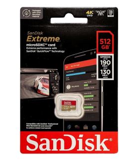 Thẻ nhớ SanDisk Extreme 512GB microSDXC – A2, V30, tốc độ 190MB/s, bảo hành 10 năm (SDSQXAV-512G-GN6MN)